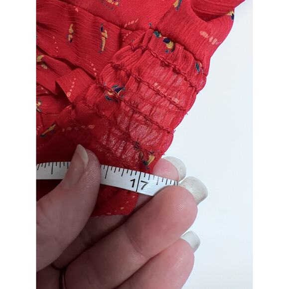 Y2K Kimchi & Blue Medium Babydoll Dress Womens Red Floral Sheer Boho Cottage - Picture 9 of 12